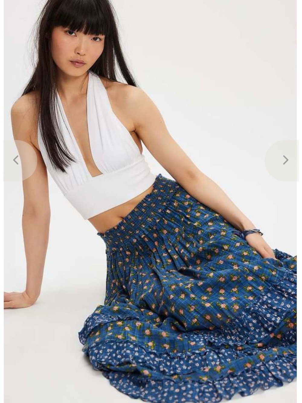 Brynn Mixed Floral Tiered Cotton Blend Maxi Skirt - chambray combo